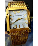 Emporio Armani Super Slim Quartz White DIal Gold Mesh Bracelet Watch For Women - AR2017