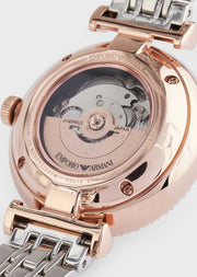 Emporio Armani Meccannico Gianni T-Bar Analog White Dial Two Tone Steel Strap Watch For Women - AR60019