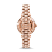 Emporio Armani Meccanico Gianni T-Bar Silver Dial Rose Gold Steel Strap Watch For Women - AR60023