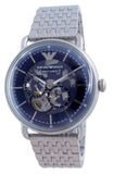 Emporio Armani Aviator Skeleton Blue Dial Silver Mesh Bracelet Watch For Men - AR60024