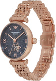 Emporio Armani Meccanico Gianni T Bar Blue Dial Rose Gold Steel Strap Watch For Women - AR60043