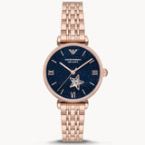 Emporio Armani Meccanico Gianni T Bar Blue Dial Rose Gold Steel Strap Watch For Women - AR60043