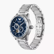 Emporio Armani Meccanico Automatic Blue Dial Silver Steel Strap Watch For Men - AR60052