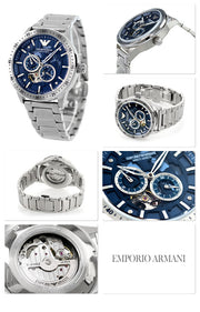 Emporio Armani Meccanico Automatic Blue Dial Silver Steel Strap Watch For Men - AR60052