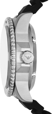 Emporio Armani Sea Explorer Meccanico Automatic Black Dial Black Silicone Strap Watch For Men - AR60062