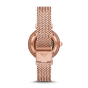 Emporio Armani Meccanico Automatic White Dial Rose Gold Mesh Strap Watch For Women - AR60063