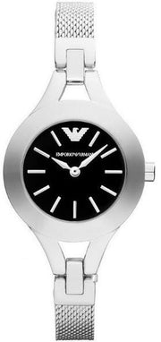 Emporio Armani Classic Quartz Black Dial Silver Steel Strap Watch For Women - AR7328