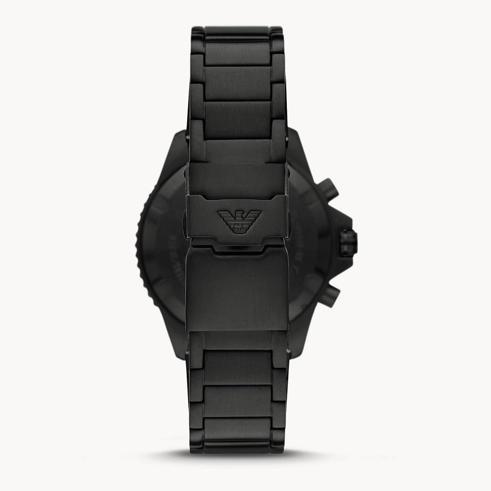 Emporio Armani Diver Chronograph Black Dial Black Steel Strap