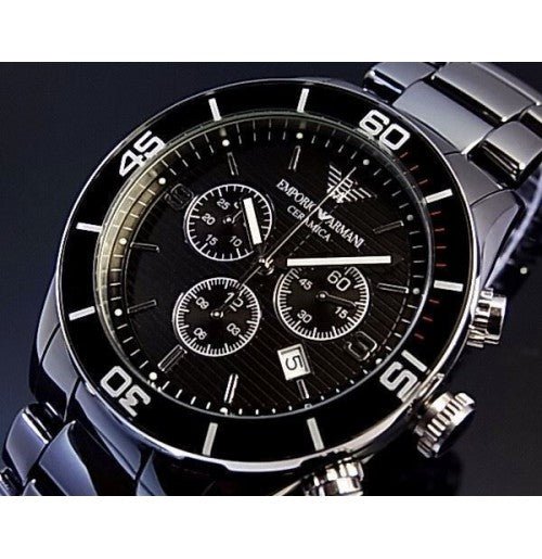 Emporio Armani Black Ceramic Chronograph Black Dial Watch For Men