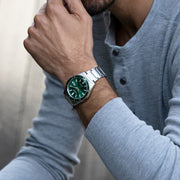 Citizen Eco Drive Vintage Green Dial Silver Steel Strap Watch For Men - AW1598-70X