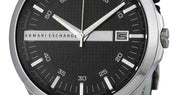 Armani Exchange Hampton Chronograph Black Dial Black Leather Strap Watch For Men - AX2101