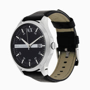 Armani Exchange Hampton Chronograph Black Dial Black Leather Strap Watch For Men - AX2101