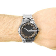 Armani Exchange Hampton Chronograph Skeleton Black Dial Silver Steel Strap Watch For Men - AX2199