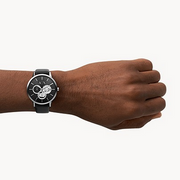 Armani Exchange Cayde Chronograph Black Dial Black Leather Strap Watch for Men - AX2745