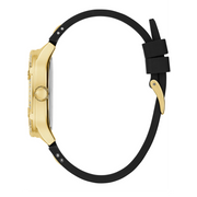 Guess Duchess Crystals Gold Dial Black Silicon Strap Watch For Women - GW0619L2