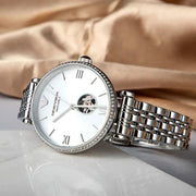 Emporio Armani Meccanico Gianni T-Bar Automatic Silver Dial Silver Steel Strap Watch For Women - AR60022
