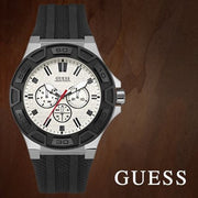 Guess Force Analog Quartz White Dial Black Rubber Strap Watch For Men - W0674G3