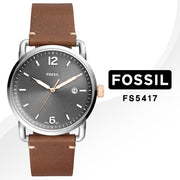 Fossil Commuter Grey Dial Brown Leather Strap Watch for Men - FS5417