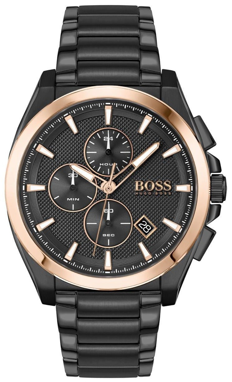 Hugo Boss Grandmaster Chronograph Black Dial Black Steel Strap Watch for Men  - 1513885