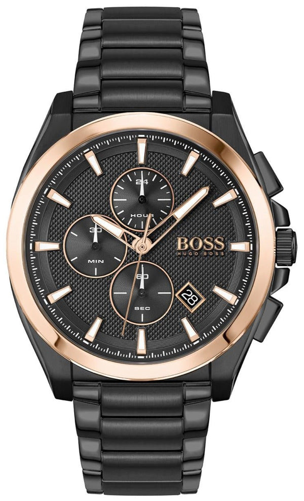 Hugo Boss Grandmaster Chronograph Black Dial Black Steel Strap Watch for Men - 1513885