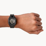 Fossil Inscription Automatic Skeleton Black Dial Black Steel Strap Watch for Men - BQ2574
