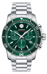 Movado Series 800 Chronograph Green Dial Silver Steel Strap Watch for Men - 2600179