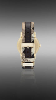 Burberry The City Gold Dial Black Leather Strap Watch for Men - BU9032