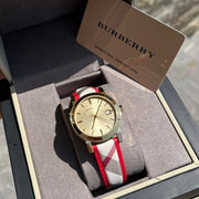 Burberry The City Champagne Dial Leather Strap Watch for Women - BU9139