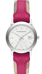 Burberry The City White Dial Haymarket Pink Leather Strap Watch for Women - BU9149