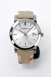 Burberry The City White Dial Beige Leather Strap Watch for Women - BU9132