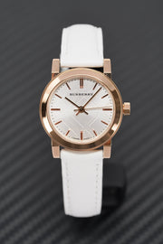 Burberry The City White Dial White Leather Strap Watch for Women - BU9108