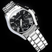Emporio Armani Velente Chronograph Black Dial Silver Steel Strap Watch For Women - AR0674