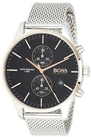 Hugo Boss Associate Chronograph Black Dial Silver Mesh Bracelet Watch for Men - 1513805