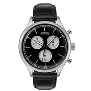 Hugo Boss Companion Black Dial Black Leather Strap Watch for Men - 1513543