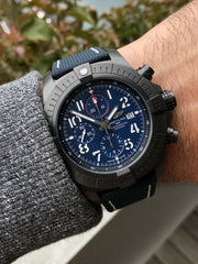 Breitling Super Avenger Chronograph 48 Night Mission Blue Dial Blue Leather Strap Watch for Men - V13375101C1X2
