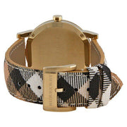 Burberry The City Gold Dial Haymarket Brown Leather Strap Watch for Women - BU9026