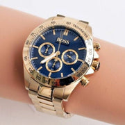 Hugo Boss Ikon Chronograph Blue Dial Gold Steel Strap Watch for Men - 1513340