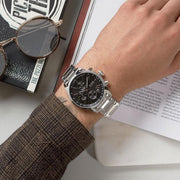 Hugo Boss Grand Prix Chronograph Black Dial Silver Steel Strap Watch for Men - 1513477