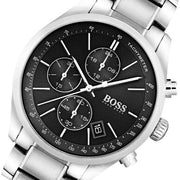 Hugo Boss Grand Prix Chronograph Black Dial Silver Steel Strap Watch for Men - 1513477