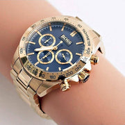 Hugo Boss Ikon Chronograph Blue Dial Gold Steel Strap Watch for Men - 1513340