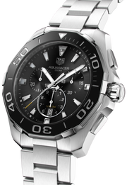 Tag Heuer Aquaracer Quartz Chronograph Black Dial Silver Steel Strap Watch for Men - CAY111A.BA0927