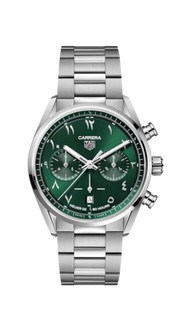 Tag Heuer Carrera Automatic Chronograph Limited Edition Green Dial Silver Steel Strap Watch for Men - CBN2014.EB0240