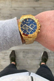 Hugo Boss Ikon Chronograph Blue Dial Gold Steel Strap Watch for Men - 1513340