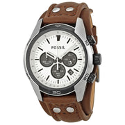 Fossil Coachman Chronograph White Dial Brown Leather Strap Watch for Men - CH2890