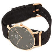 Daniel Wellington Classic Cornwall Black Dial Black NATO Strap Watch For Women - DW00100150