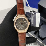 Maserati Triconic Chronograph Grey Dial Brown Leather Strap Watch For Men - R8871639003