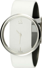 Calvin Klein Glam Transparent Dial White Leather Strap Watch for Women - K9423101
