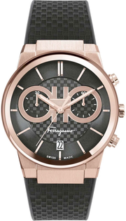 Salvatore Ferragamo Sapphire Chrono Black Dial Black Rubber Strap Watch for Men - SFME00721