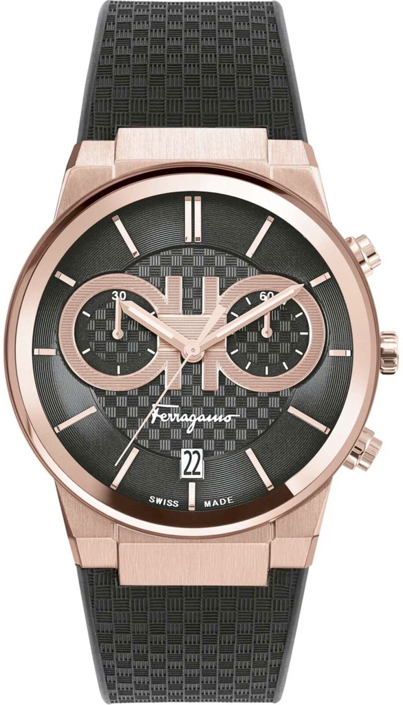 Salvatore Ferragamo Sapphire Chrono Black Dial Black Rubber Strap Salvatore Ferragamo Sapphire Chrono Black Dial Black Rubber Strap