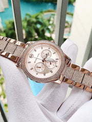 Michael Kors Tibby Chronograph Crystals Rose Gold Dial Rose Gold Steel Strap Watch For Women - MK6826